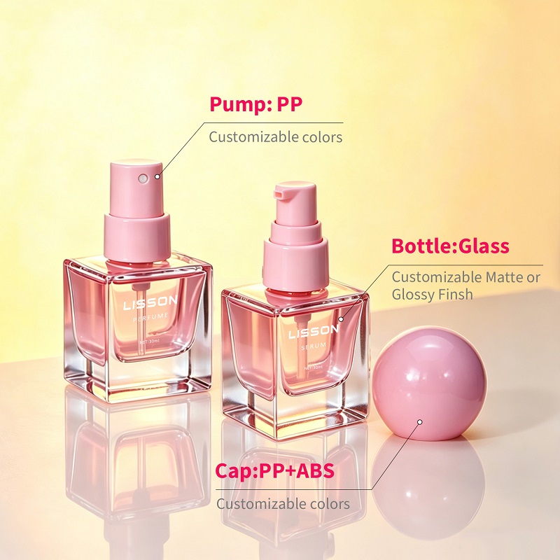 30ml Square Glass Perfume and Serum Bottle with Sphere Cap