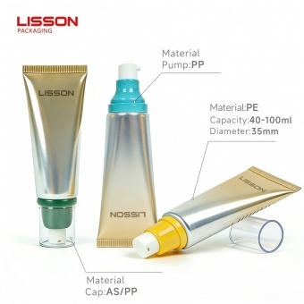 膨らみのあるポンプ付き化粧品用チューブ